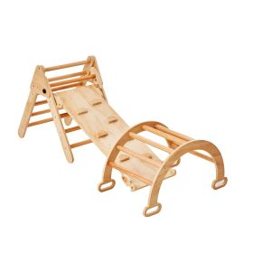 VEVOR Pikler Triangle Set, 5 in 1 Toddler Climbing Toys Indoor Playground, Ramp, and Arch, Montessori Climbing Set with Triangle, Medium Size Wooden C