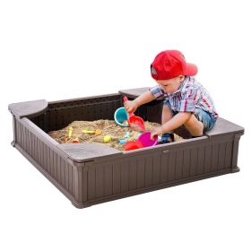 VEVOR Sandbox with Cover, 48.6x48.6x12.4 in Square Sand Box, HDPE Sand Pit with 4 Corner Seating and Bottom Liner, Kids Sandbox for Outdoor Backyard,