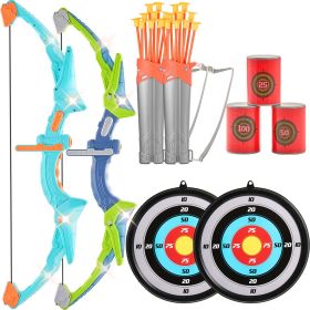 VEVOR Bow and Arrow Set for Kids, 2 Pack LED Light Up Archery Set with 20 Suction Cup Arrows, 2 Hanging Targets, 2 Quivers, 3 Target Cans, Outdoor Toy