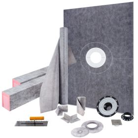 VEVOR Shower Curb Kit, 38"x60" Watertight Shower Curb Overlay with 4" PVC Central Bonding Flange, 4" Stainless Steel Grate, 2 Cuttable Shower Curb and