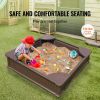 VEVOR Sandbox with Cover, 48.6x48.6x12.4 in Square Sand Box, HDPE Sand Pit with 4 Corner Seating and Bottom Liner, Kids Sandbox for Outdoor Backyard,