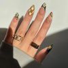24Pcs Fake Nails With Glue Full Cover Nail Tips Press On Med Nails DIY Manicure Oval False Nails Almond Artificial