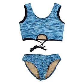 GIRL'S SPACE DYE TWO PIECE BATHING SUIT BIKINI (Color: Light Blue, size: S)