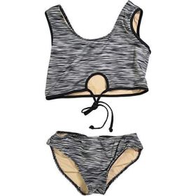 GIRL'S SPACE DYE TWO PIECE BATHING SUIT BIKINI (Color: Black n Grey, size: XL)