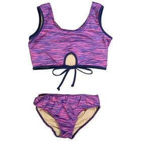 GIRL'S SPACE DYE TWO PIECE BATHING SUIT BIKINI (Color: Purple, size: XL)
