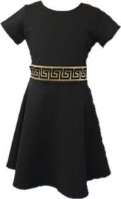 KIDS GREEK STRIPE DRESS (Color: Black, size: S)