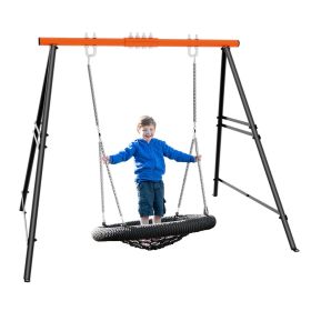 Metal Swing Stand Swing Sets for Backyard,Powder Coated Swing Frame of Swing Set with Extra Side Bars,880 Lbs Heavy-Duty A-Frame Outdoor Swing Fits Sw (Color: Orange)