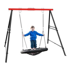Metal Swing Stand Swing Sets for Backyard,Powder Coated Swing Frame of Swing Set with Extra Side Bars,880 Lbs Heavy-Duty A-Frame Outdoor Swing Fits Sw (Color: Red)