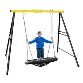 Metal Swing Stand Swing Sets for Backyard,Powder Coated Swing Frame of Swing Set with Extra Side Bars,880 Lbs Heavy-Duty A-Frame Outdoor Swing Fits Sw (Color: Yellow)